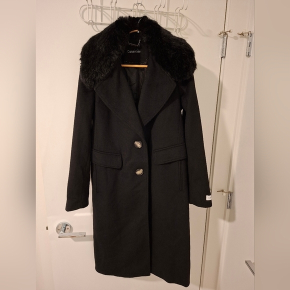 Calvin Klein Jackets & Blazers - NWOT Calvin Klein Women's Black Wool Maxi Coat with Faux Fur Collar (Size XS)